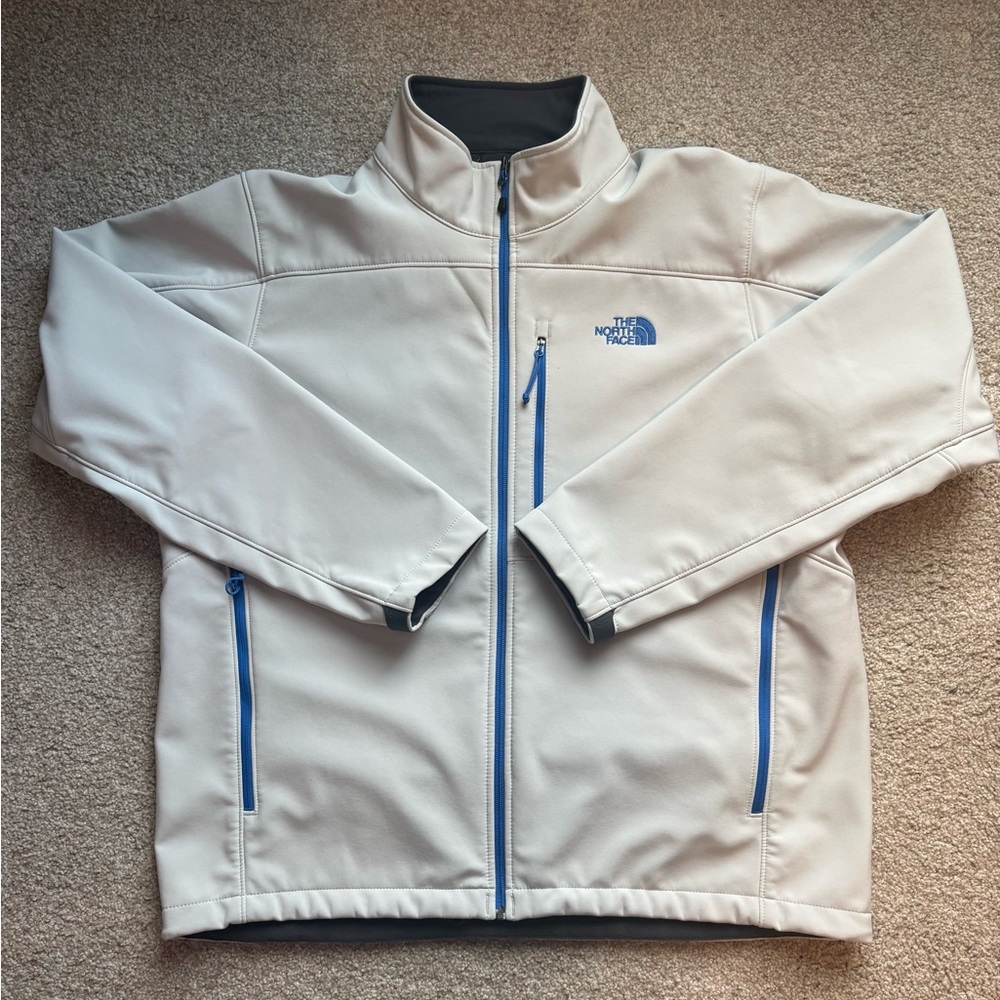 The North Face Apex Bionic Mens Jacket Light Grey Blue Zippers Extra Large EUC